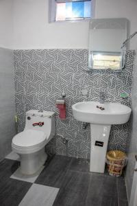 y baño con aseo y lavamanos. en Al Jannat Hotel & Relax Inn Guest House Skardu, en Skardu