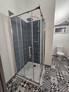 a shower stall in a bathroom with a toilet at Beaugency-2 sur la route des châteaux in Beaugency