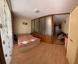 1 dormitorio con 1 cama grande en una habitación en Студия большая Форт Нокс Панорама, en Sveti Vlas