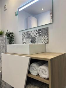 a bathroom with a sink and a mirror at Les Haltes de la Rive Gauche in Sury-près-Léré +29 photos