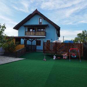 een huis met een groen gazon en een speeltuin bij REMINA in Sulina