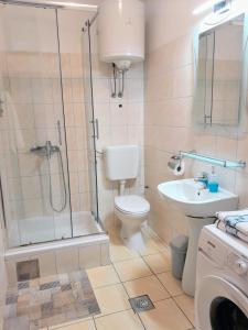 y baño con ducha, aseo y lavamanos. en Apartments Marin Tomas, en Dubrovnik