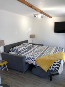 1 dormitorio con 1 cama y TV en Villa Antoline, en Cagnes-sur-Mer