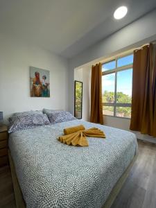 1 dormitorio con 1 cama con 2 toallas en CoLiving El Juanito, en Las Palmas de Gran Canaria