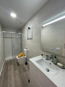 y baño con lavabo, ducha y aseo. en CoLiving El Juanito, en Las Palmas de Gran Canaria