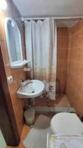 a small bathroom with a sink and a toilet at Blue Serenity Apartment in Ohrid