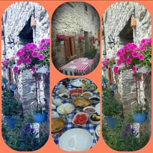 un collage de fotos de una mesa con comida en Köşem Konukevi, en Alacati