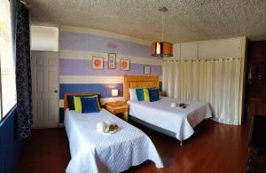 危地馬拉的住宿－Hostal de Lucca，一间带两张床的卧室和一台电视