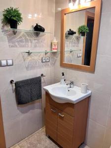 a bathroom with a sink and a mirror at Plaza Sainetero Arniches in Valencia