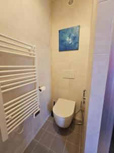 La salle de bains est pourvue de toilettes et d'une peinture murale. dans l'établissement Agusta sweethome, à Nice