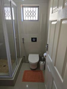 a small bathroom with a toilet and a shower at Durban Overport Halaal Accomodation 5S in Durban