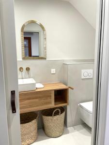 a bathroom with a sink and a mirror at L'Adresse Studio Rempart sud - centre historique Eguisheim in Eguisheim