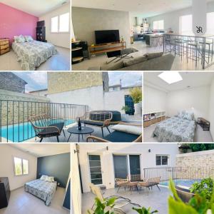 un collage de fotos de una casa en Agréable maison de village avec piscine en Le Cailar