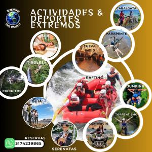 Un folleto para un evento de rafting con fotos de personas en CABAÑA EL PEZ SAN GIL en San Gil