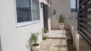 um pequeno corredor com vasos de plantas e uma janela em Impeccable 1-Bed House in Kweiman Station danfa em Danfa