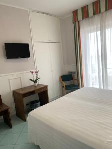 een slaapkamer met een bed en een tv aan de muur bij Hotel Conte in Ischia