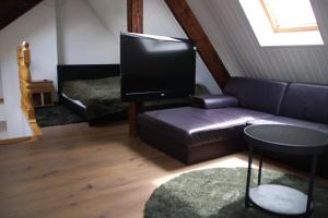 Dimis-Apartment في كولونيا: غرفة معيشة مع أريكة وتلفزيون بشاشة مسطحة