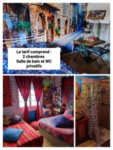a collage of pictures of a room with a street at Les chambres de la casa d'Elena in Cholet