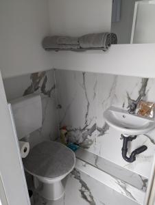 a white bathroom with a toilet and a sink at Studio 1 in Bremen