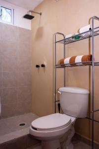 een badkamer met een toilet en een douche bij Jungle house with a pool in Akumal