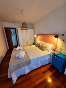 1 dormitorio con 1 cama grande y 2 almohadas en Apartamento en Milladoiro en Milladoiro