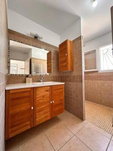 een badkamer met een wastafel en een spiegel bij Lion house in Saint-Gilles