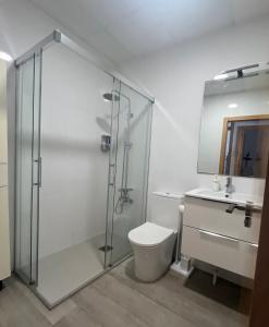 サン・ハビエルにあるLa casika de Lolaのシャワー、トイレ、洗面台を備えたバスルーム