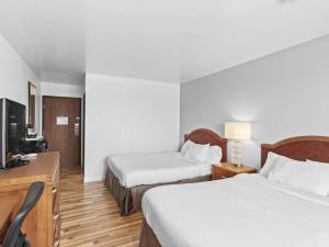 a hotel room with two beds and a television at Value Stay Lodge in Alliance