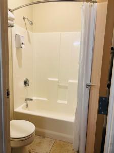 a bathroom with a tub and a toilet and a shower at HAWARDEN HARVEST INN in Hawarden +29 photos
