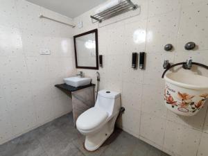 a bathroom with a toilet and a sink at Boho Heritage Stays Udaipur in Udaipur