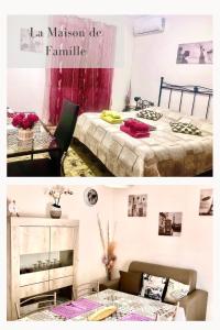 two pictures of a room with two beds at La Maison de Famille in Olbia