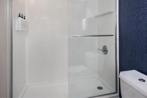 een douche met een glazen deur in de badkamer bij Fairfield Inn Rochester Airport in Rochester
