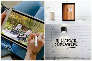 un collage de fotos con una persona sosteniendo una tableta y una foto en 5 o'clock Somewhere en Masterton