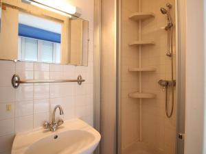 La salle de bains est pourvue d'un lavabo et d'une douche. dans l'établissement Studio Mont-Dore, 1 pièce, 2 personnes - FR-1-415-148, à Le Mont-Dore