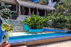 ein Pool vor einem Haus mit Pflanzen in der Unterkunft Hotel Manava in Brisas de Zicatela