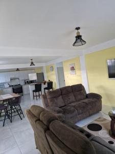 a living room with a couch and a kitchen at mountain view apartment 2 in Roseau