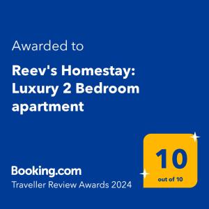 Certifikat, nagrada, znak ali drug dokument, ki je prikazan v nastanitvi Reev's Homestay: Luxury 2 Bedroom apartment