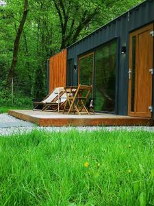 a dog sitting outside of a tiny house at KaZielnik in Kazimierz Dolny