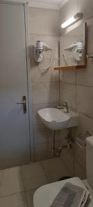 a bathroom with a sink and a toilet at Avli Apartments in Pyrgadikia
