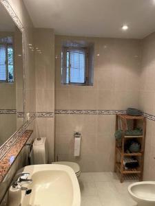 a bathroom with a white sink and a toilet at Acogedor chalet en la Sierra in Cercedilla +8 photos