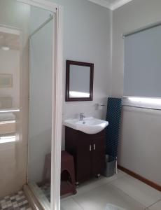 bagno con lavandino e doccia in vetro di Allegro Guest House a Prieska