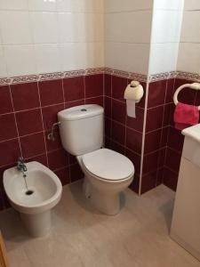 ein Bad mit einem WC und einem Bidet in der Unterkunft Apartamento acogedor playa Miramar in Miramar
