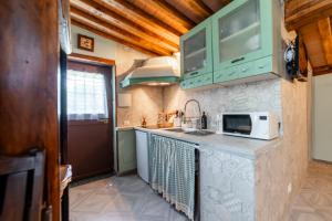 a kitchen with green cabinets and a counter with a microwave at Luxury House in Green Appia Antica in Rome