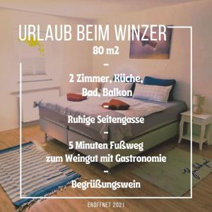 Cartel de un dormitorio con cama en una habitación en Urlaub beim Winzer, en Klingenmünster