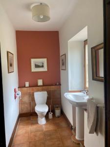 a bathroom with a toilet and a sink at La Colline aux Licornes in Montbron