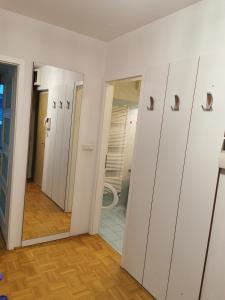baño con taquillas blancas y baño con aseo en Apartment Riverside, en Liubliana