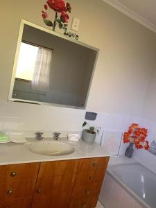 a bathroom with a sink and a mirror and a tub at Riverdale Ensuite in Palmerston North