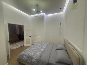 卡拉干達的住宿－ЖК Новый Степной，一间带一张床铺的卧室,位于带天花板的房间内