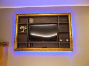 ein Bild eines Fernsehers in einem Rahmen an einer Wand in der Unterkunft Weinresidenz Sonnleitner - ADULTS ONLY in Furth