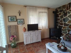 un salon avec une télévision assise sur un meuble dans l'établissement Casa Heydi, à Breña Alta